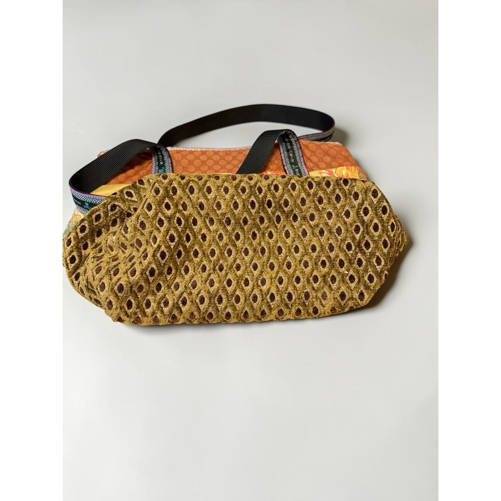 Mackenzie-Childs Large Fabric Tote Floral Print Quilted Brown Carryall Bag Rare - Picture 5 of 16